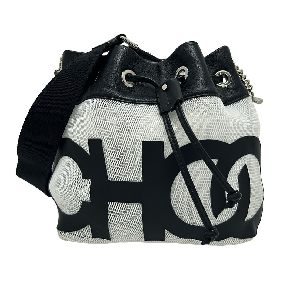 Jimmy Choo Juno S Shoulder Bag Black White Chemical Fiber Leather